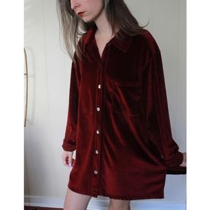 90s Kathy Ireland Velvet Merlot Burgundy Red Oversized Button Down